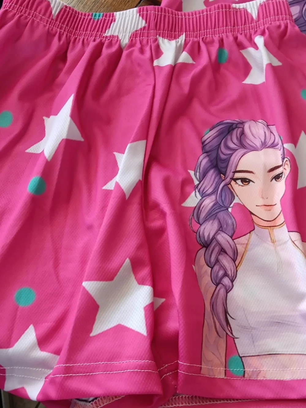 Kids Pink Star Graphic Short Set with Anime Print Rumi Demon Hunter